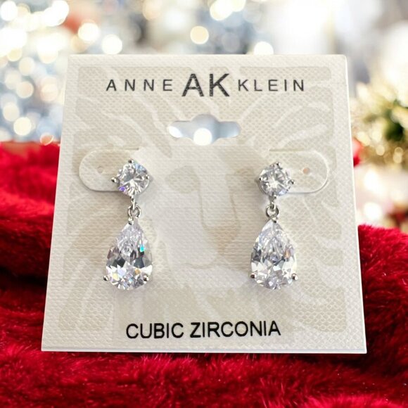 Anne Klein 7/8" Silver Tone/Cubic Zirconia Post Back Earrings-NWT - Picture 1 of 1
